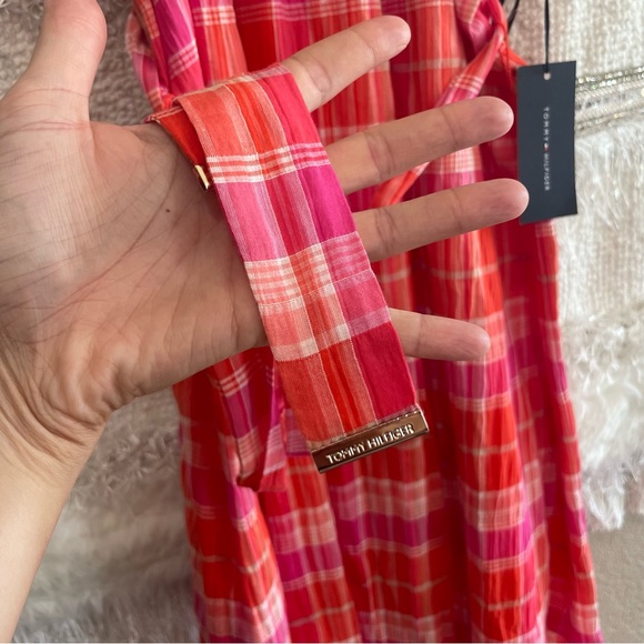 Tommy Hilfiger Pink / Orange Gingham Plaid Belted Dress - Picture 4 of 8